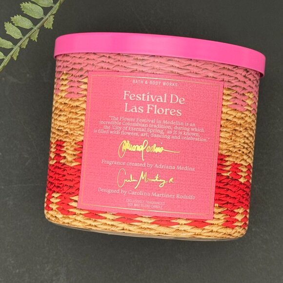 BBW Festival De Las Flores Bath & Body Works 3 Wick Candle - Picture 5 of 10